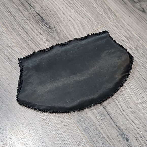AS IS Vintage Beaded Black Satin Clutch Evening Bag - Picture 3 of 7